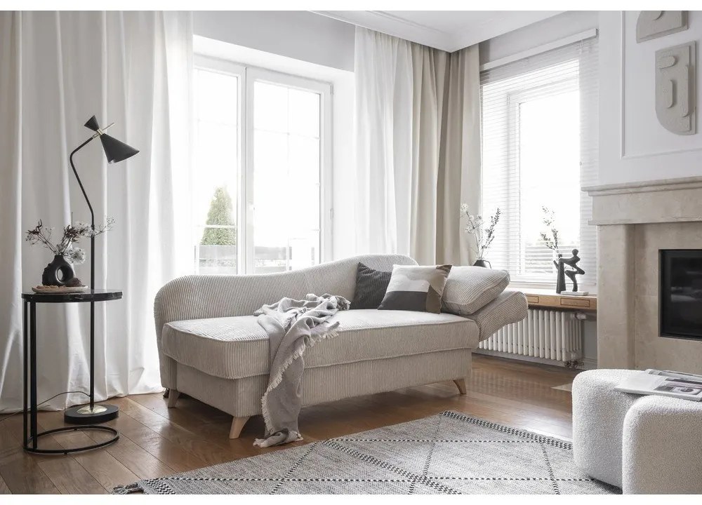 Șezlong bej cu tapițerie din catifea reiată (cu colț pe partea dreaptă) Chic Charlotte – Miuform