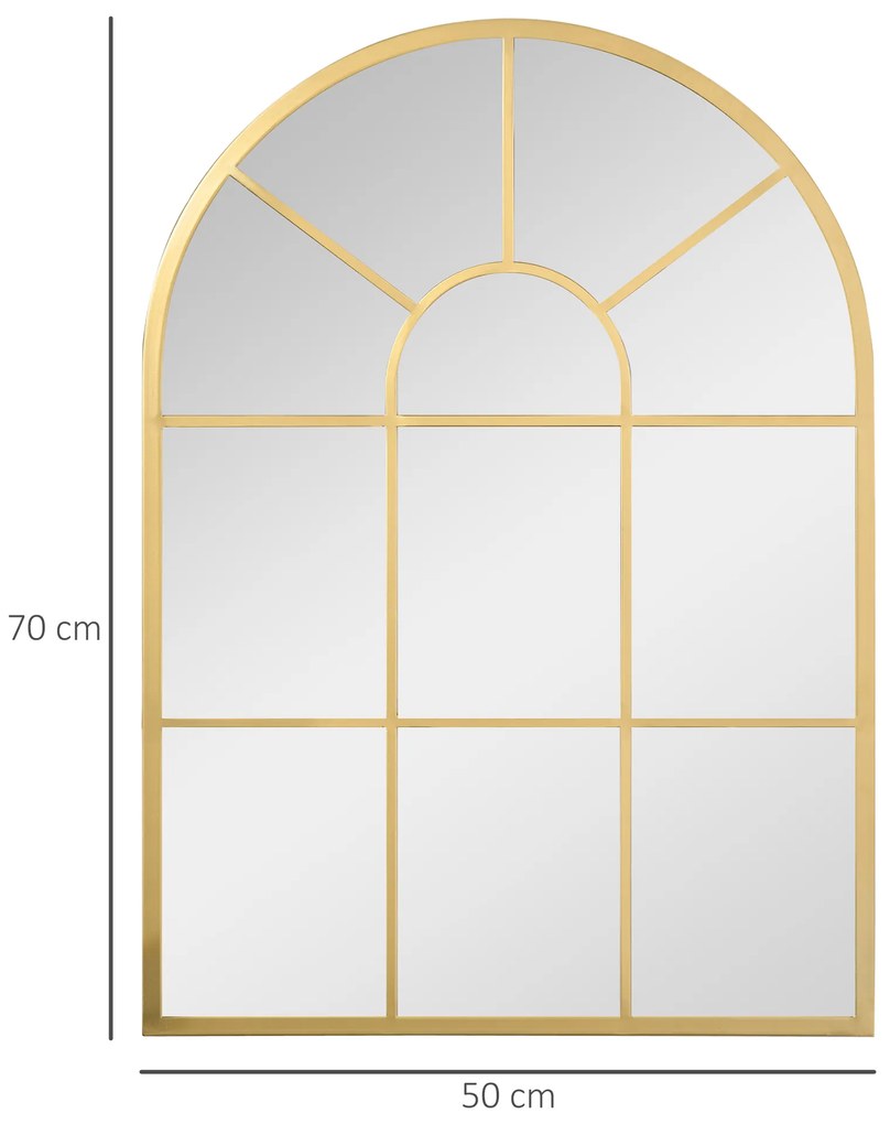 HOMCOM Oglindă murală din metal cu ramă aurie în formă arcuită - 70 x 50 cm - decor pentru intrare, dormitor, living | Aosom Romania