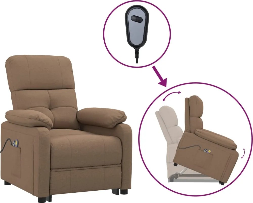 vidaXL Fotoliu de masaj cu ridicare, maro, material textil