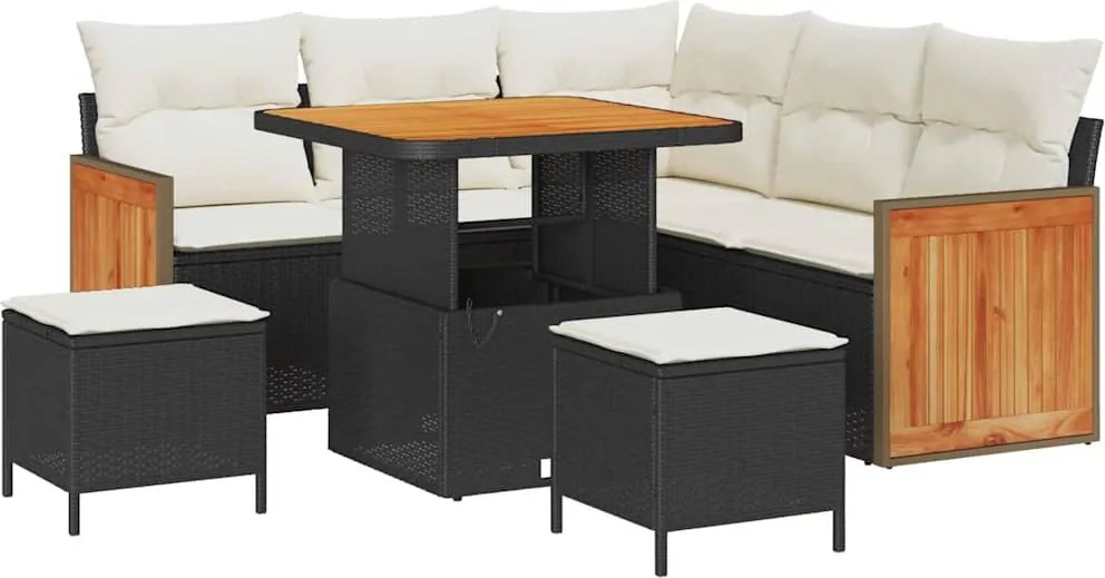 vidaXL Set de canapele pentru grădină cu pernă 8 pcs Negru și Crem