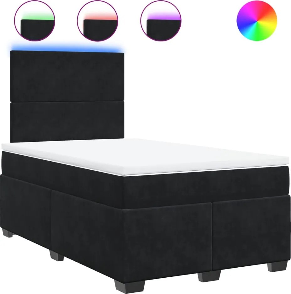 vidaXL Pat box spring cu saltea, negru, 120x200 cm, catifea