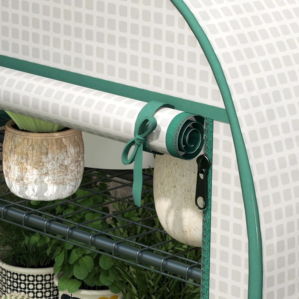 Outsunny Sera de Gradina cu Rafturi din Metal si Copertina din PE, Sera pentre Legume cu Usa Rulou 80x49x160cm, Verde | Aosom Romania