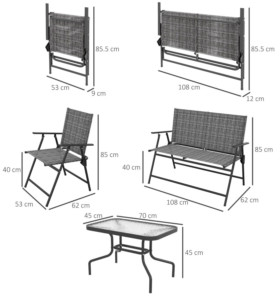 Outsunny Set de mobilier pentru exterior din 4 piese pentru terasa, Set de gradina cu doua fotolii pliabile, Gri mixt | Aosom Romania