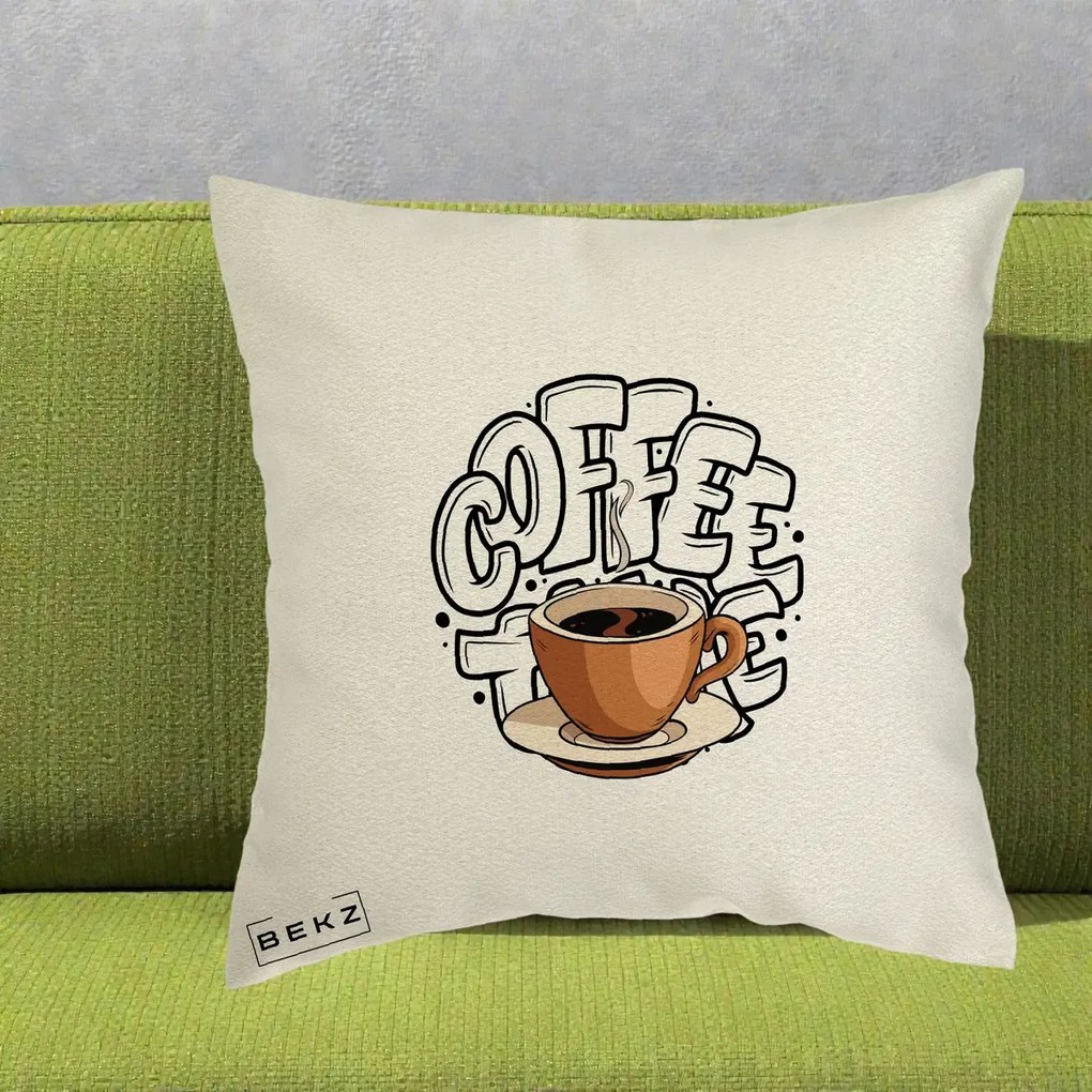 Perna Personalizata COFFEE cu Cana, 40x40 cm, Ecru, Husa Detasabila, Perna Inclusa, BEKZ®