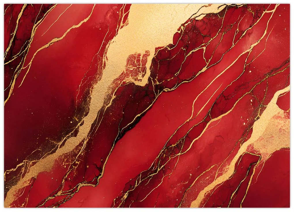 Tablou pe sticlă - Marmură roșu-auriu (70x50 cm)