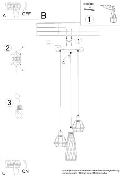 Lustră pe cablu Sollux SL.1166 SUBA 3xE27/15W/230V negru