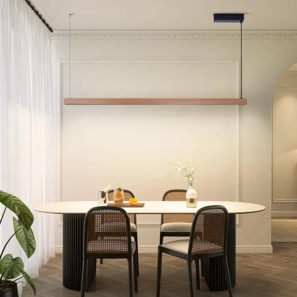 Immax NEO 07304L - Lustră LED reglabilă pe cablu MADEIRA, 33W/230V, Wi-Fi Tuya, 152 cm, stejar