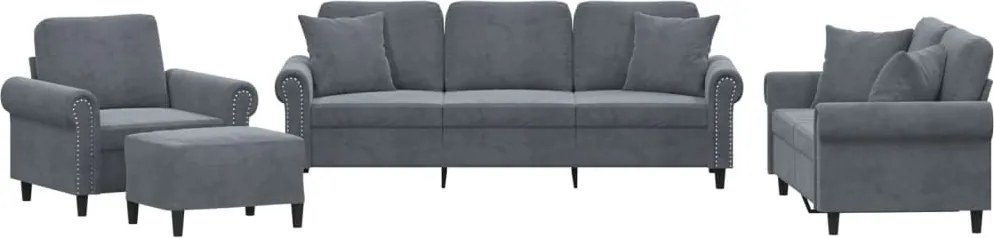 vidaXL Set canapea cu perne, 4 piese, gri închis, catifea
