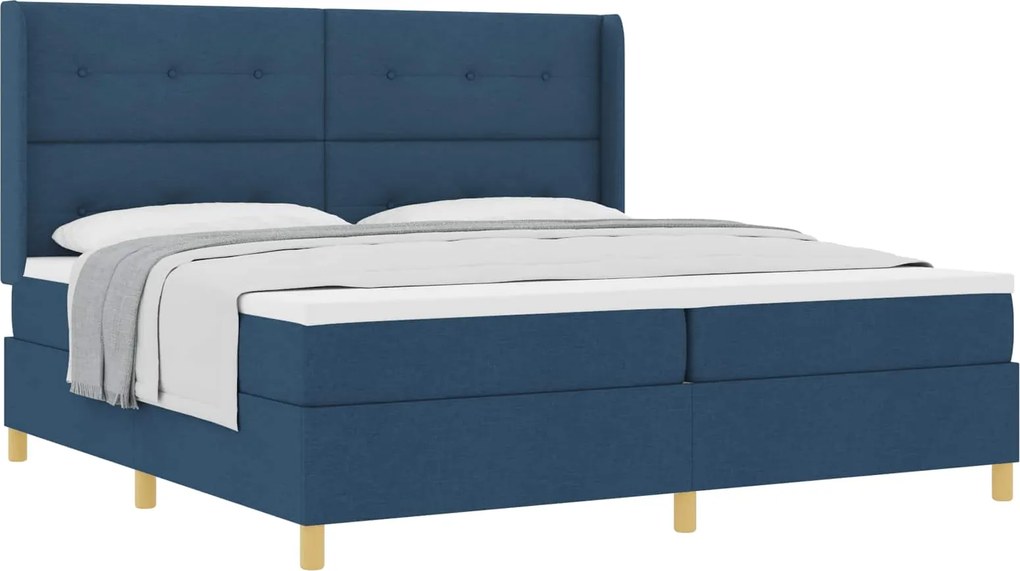 vidaXL Pat cu arcuri cu saltea albastru 200 x 200 cm țesătură