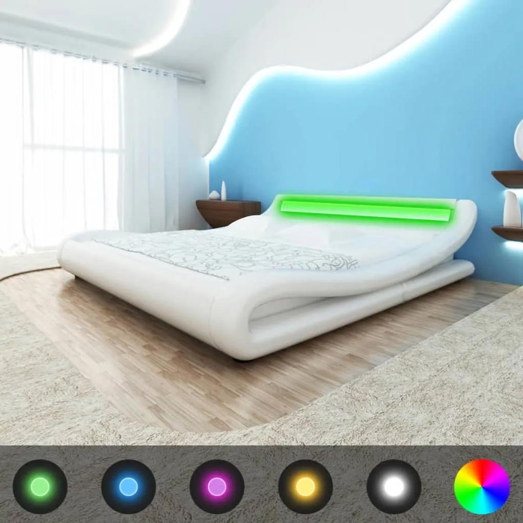 243150 vidaXL Cadru de pat cu LED, piele artificială, 180 x 200 cm, Alb