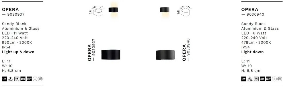 Aplica LED iluminat exterior ambiental IP54 OPERA negru