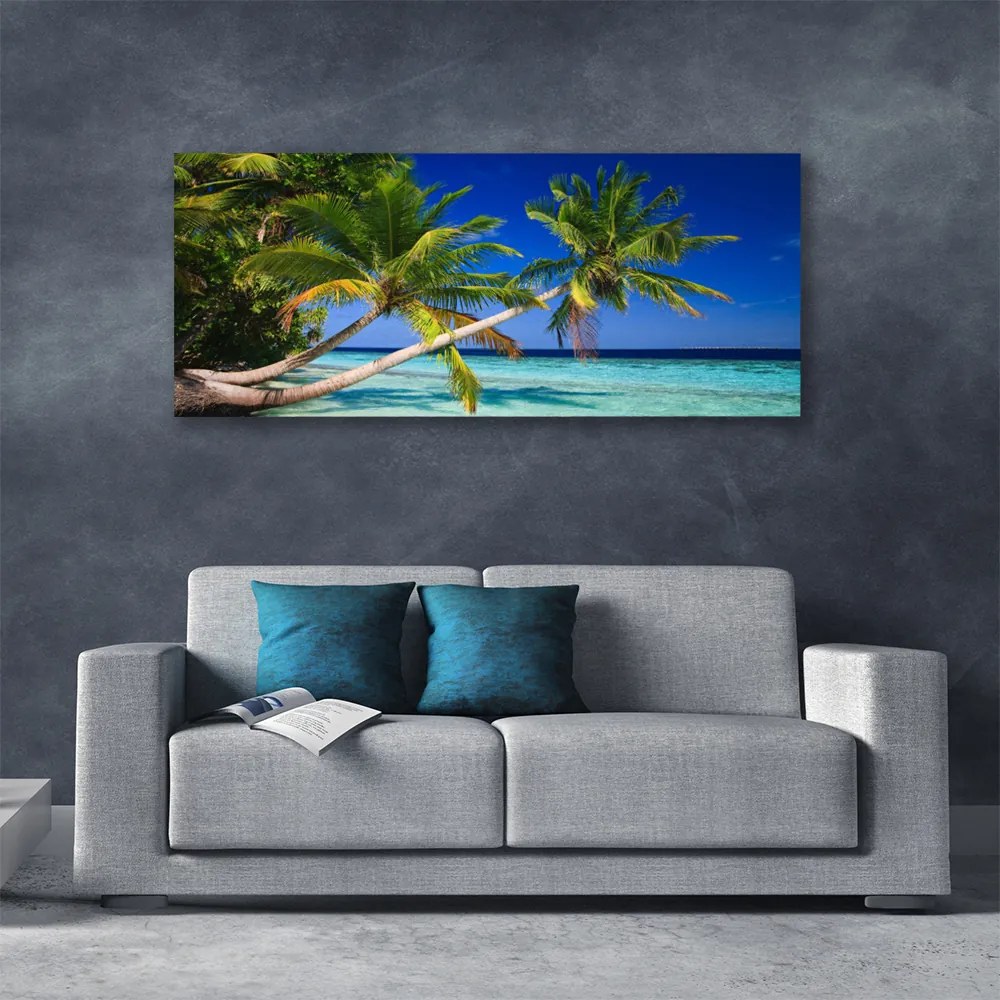 Tablou pe panza canvas Palm Tree Sea Peisaj Verde Albastru Maro