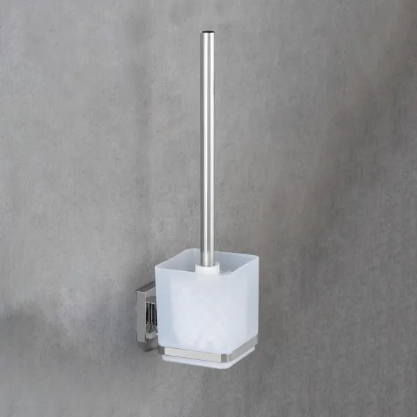 Perie WC WENKO 22695100-WC VACUUM-LOC QUADRO ED 9,5x37 cm argintiu/crom lucios/transparent