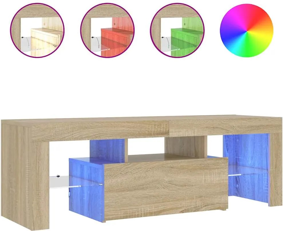vidaXL Comodă TV cu lumini LED, stejar Sonoma, 120x35x40 cm