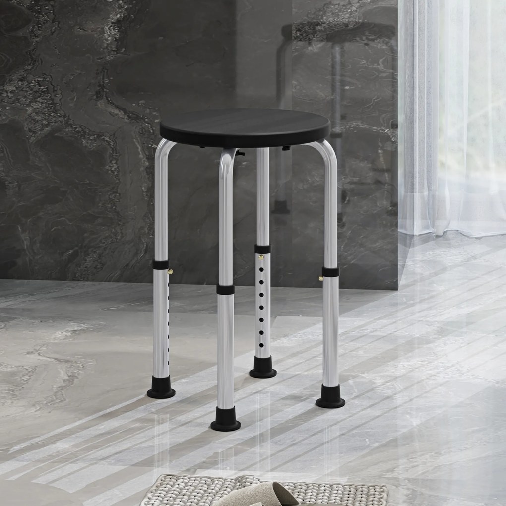 HOMCOM Taburet de Duș reglabil în Înălțime șezut de Duș Ergonomic Picioare antiderapante Capacitate Max. 136 Kg aluminiu HDPE Negru | Aosom Romania