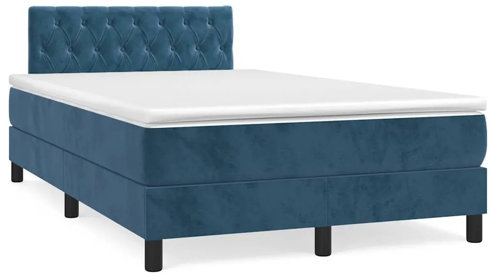 vidaXL Pat box spring cu saltea/LED albastru închis 120x190cm catifea