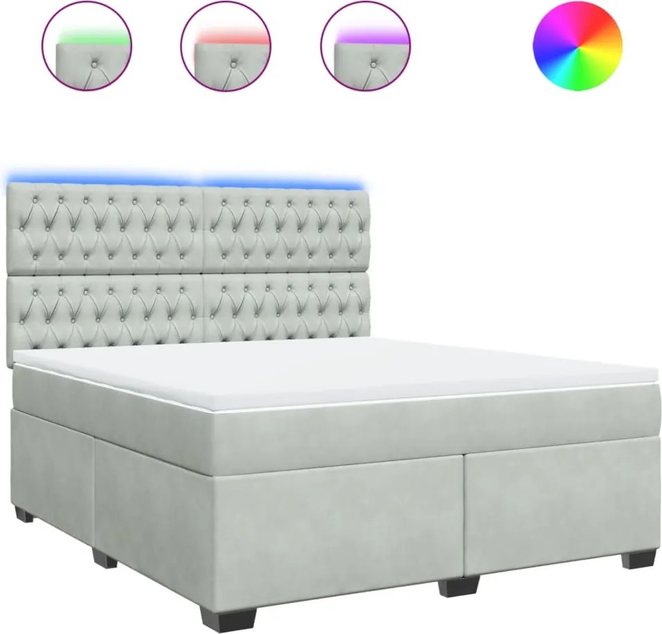 vidaXL Pat box spring cu saltea, gri deschis, 180x200 cm, catifea
