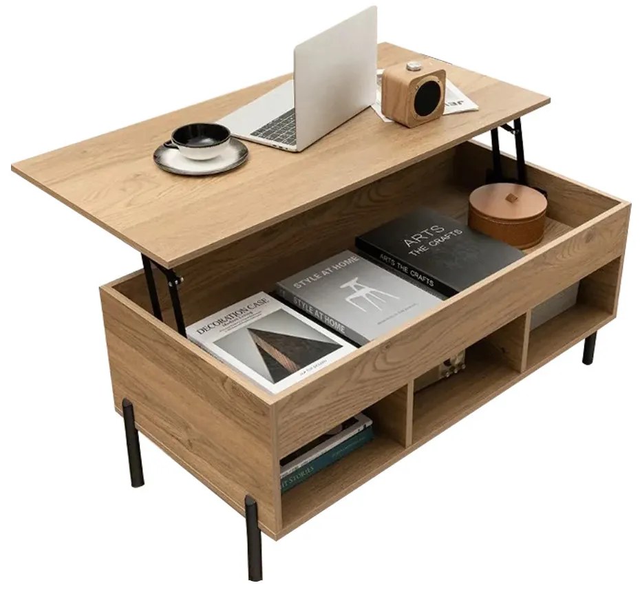 Măsuță de cafea cu blat reglabil pe înălțime, finisaj natur