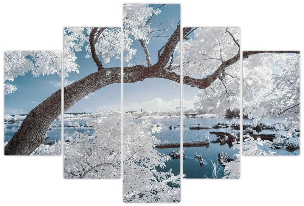 Tablou cu copac înzăpezit lângă apă (150x105 cm)