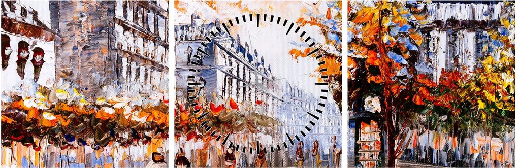 Tablou - Viața în oraș (cu ceas) (90x30 cm)