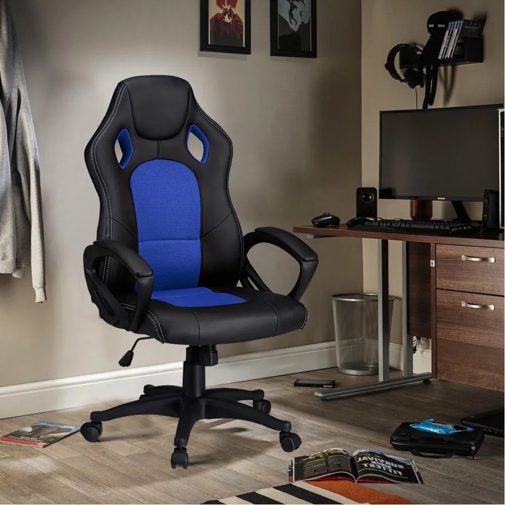 Scaun gamer Basic cu spatar color, Albastru