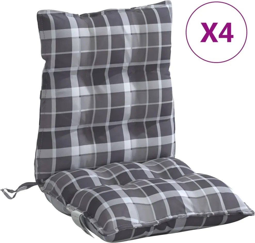 vidaXL Perne scaun cu spătar mic, 4 buc., gri carouri, textil oxford