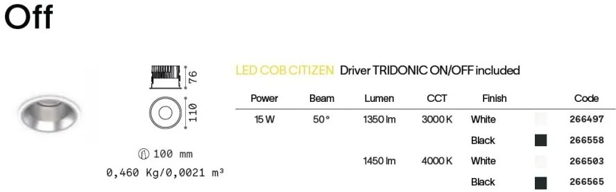 Spot LED incastrabil cu protectie IP54 Off fi 15w 3000k alb