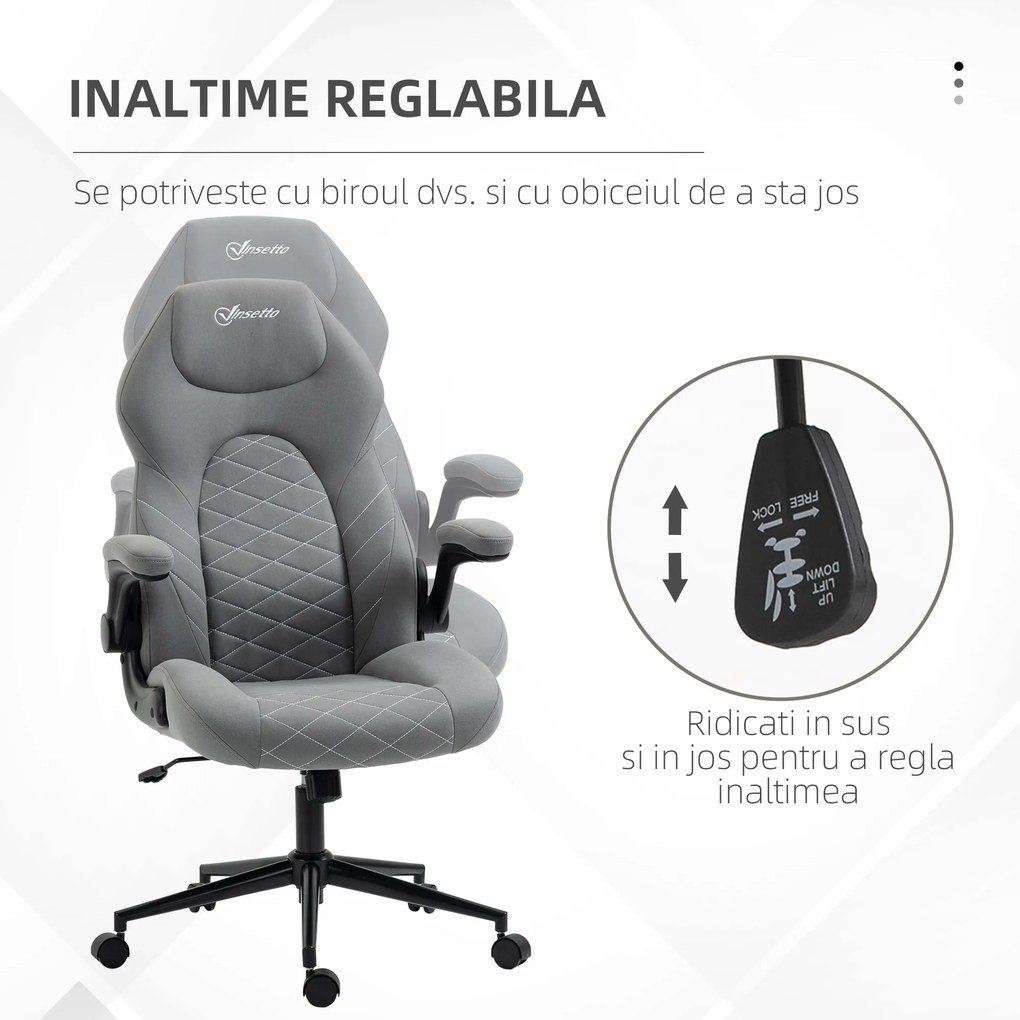 Scaun de birou ergonomic Vinsetto, înălțime reglabilă, 65.5x69.5x112-122 cm, Gri deschis | Aosom Romania