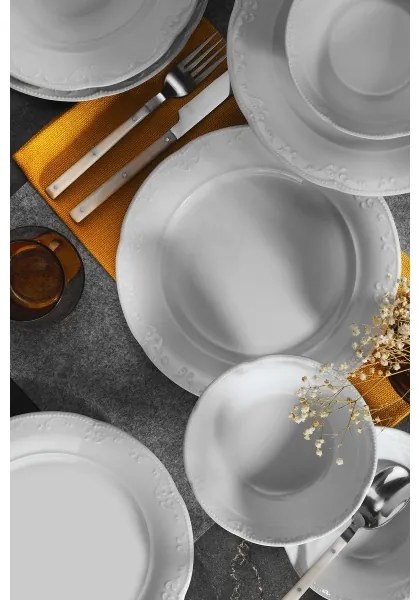 Set de veselă, 18 piese, din porțelan, alb