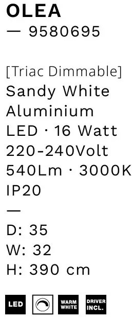Lampadar LED suspendat de tavan OLEA, H-390cm