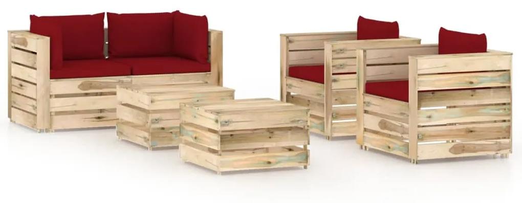 Set mobilier de gradina cu perne, 6 piese, lemn tratat verde Vinsko rde  a in rjava, 6