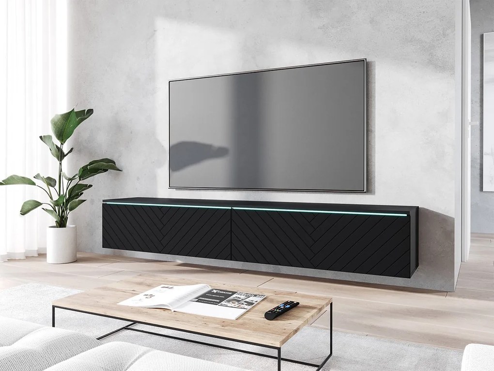 Dulap TV Dlana 180 MDF (Negru grafit + Negru) (cu iluminat LED alb). 1106209