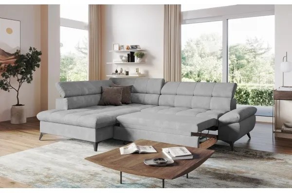 Canapea colțar extensibilă în L MARANO stânga, gri