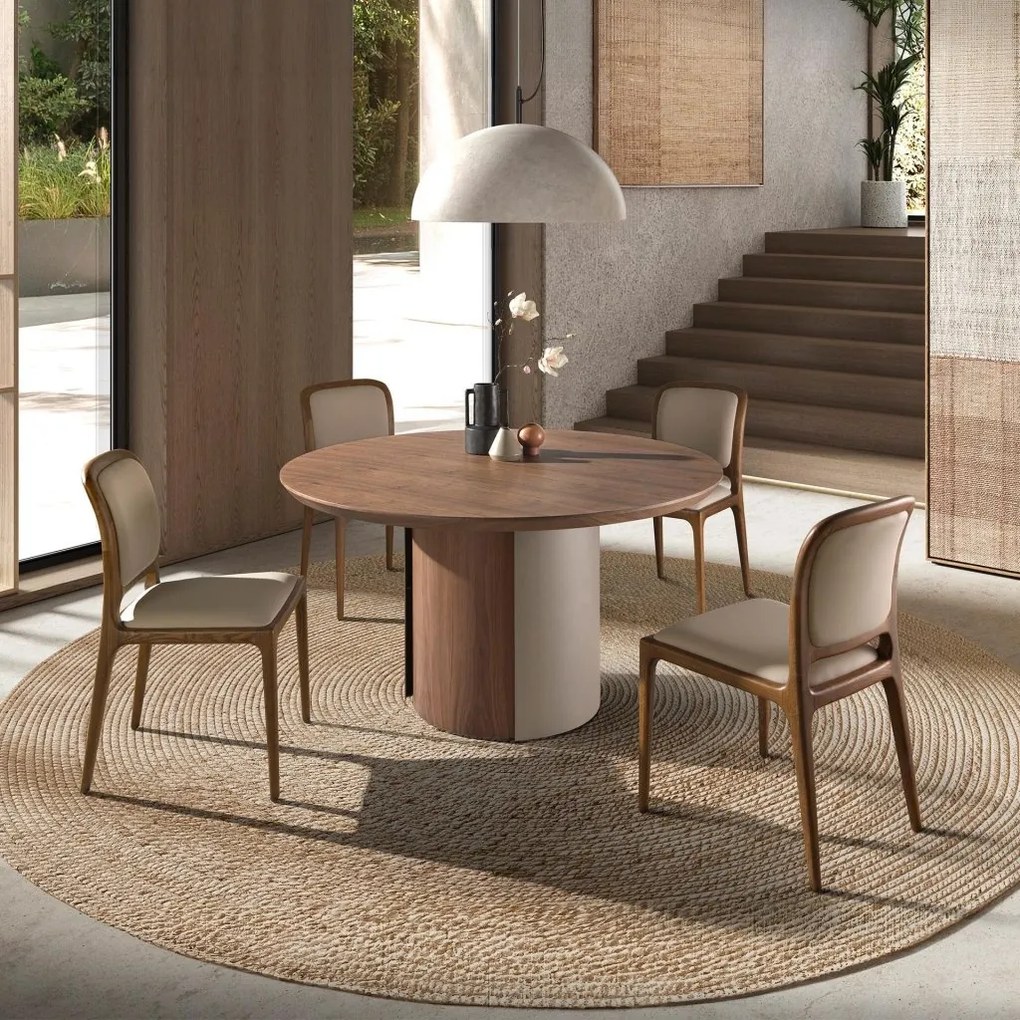Masa rotunda moderna cu blat din furnir natural de nuc Walnut 1163