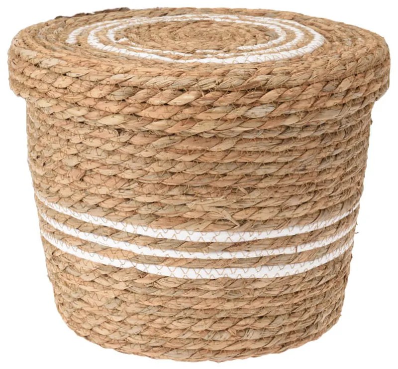 Cos depozitare cu capac, 35x35x27 cm, ratan/salcie, maro/alb