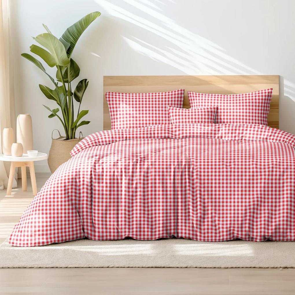 Goldea lenjerie de pat din 100% bumbac - carouri roșii și albe 140 x 200 și 50 x 70 cm