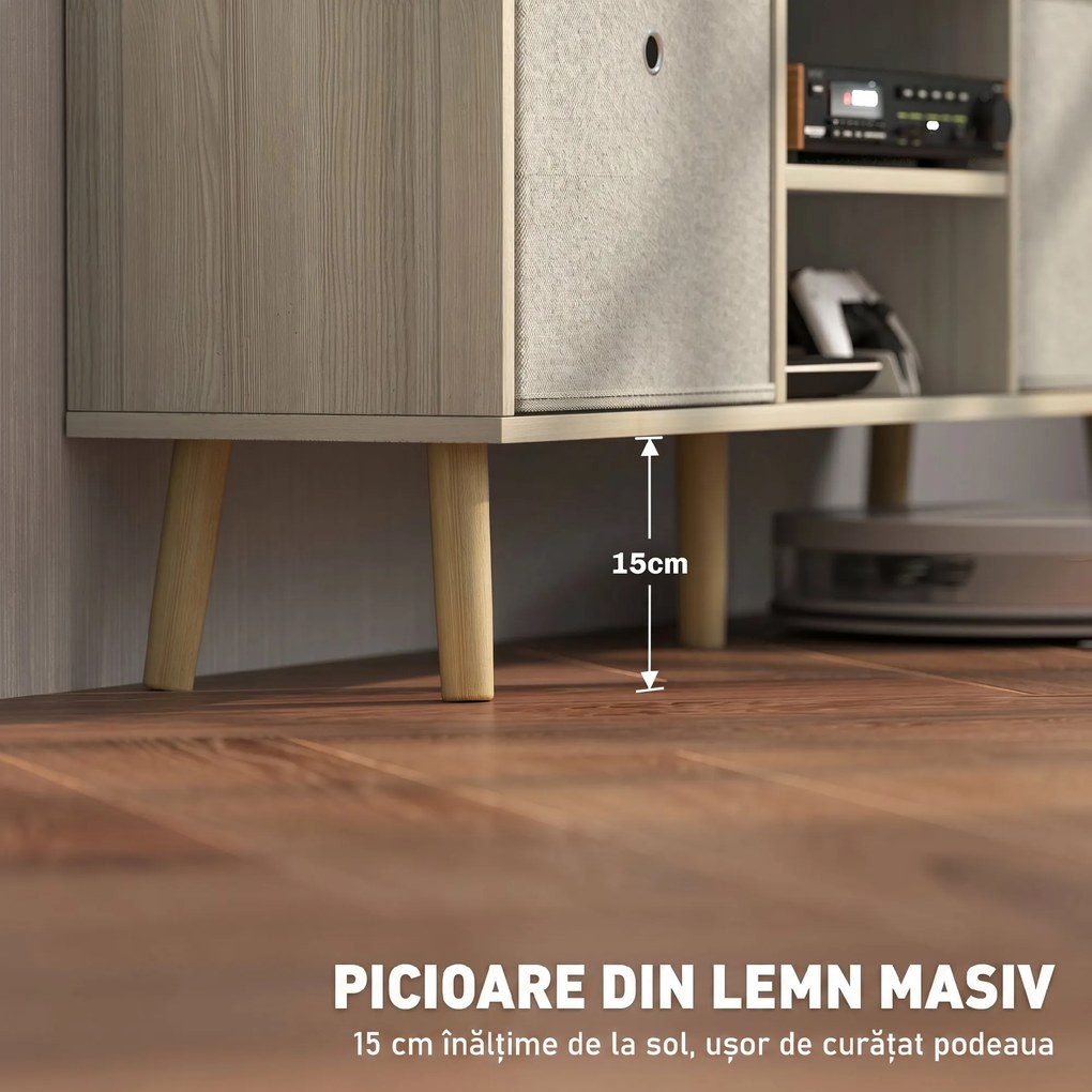 HOMCOM Comodă TV pentru TV de până la 50", cu 2 sertare detașabile și 2 rafturi deschise, 110x29x46,5 cm, aspect lemn și bej | Aosom Romania