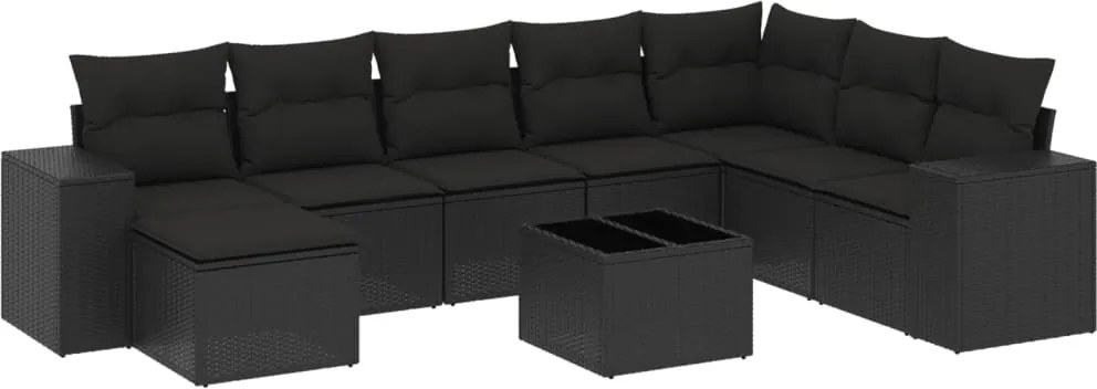 vidaXL Set mobilier de grădină cu perne, 9 piese, negru, poliratan