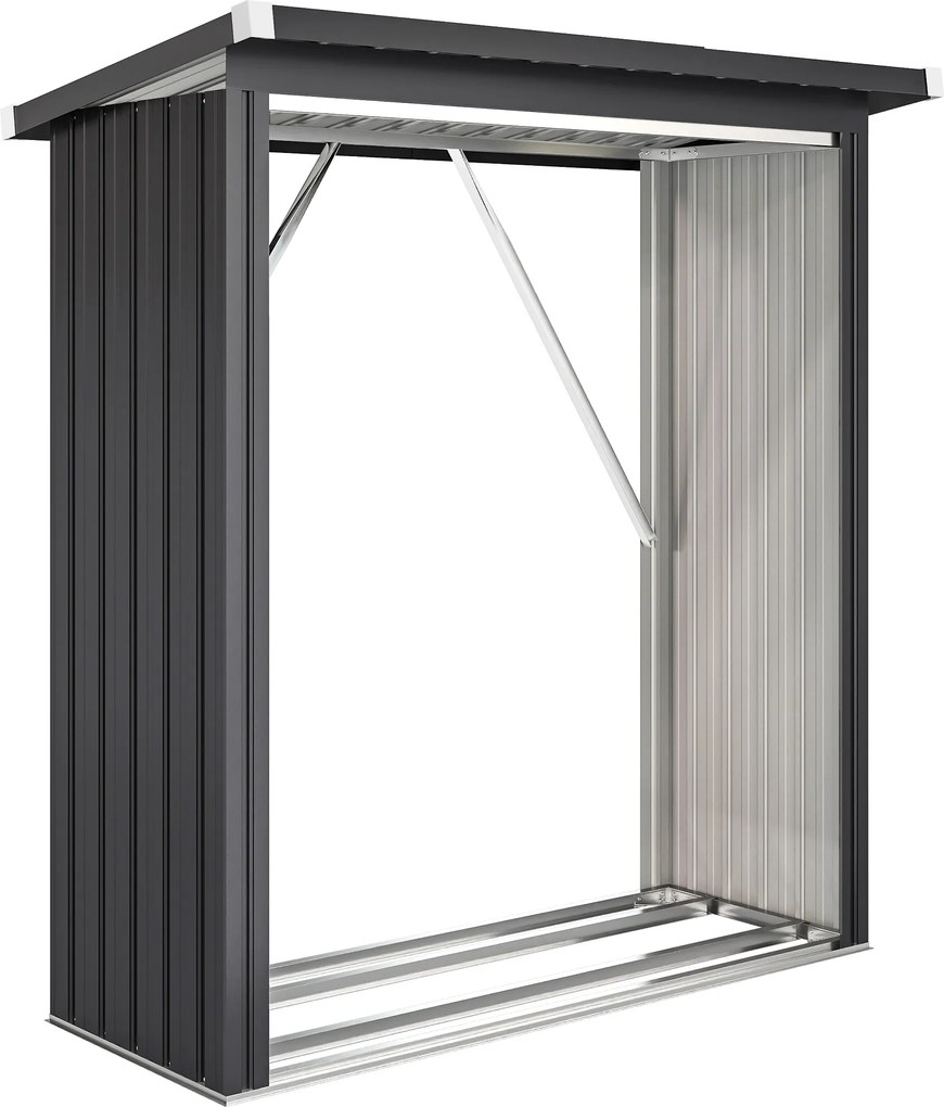 Outsunny Adăpost pentru Lemne din Oțel cu Bază Ridicată și Acoperiș Inclinat Gri | Aosom Romania