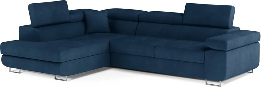 Colțar albastru extensibil/cu spațiu de depozitare cu tapițerie din catifea (cu colț pe partea stângă/în formă de ”L”) Anton – ELTAP