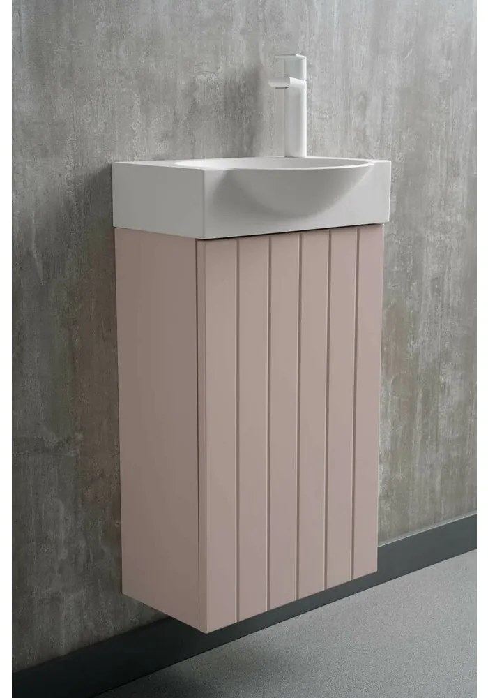 Set dulap suspendat roz casmir Krofam e-DIA 40 cm si lavoar compozit