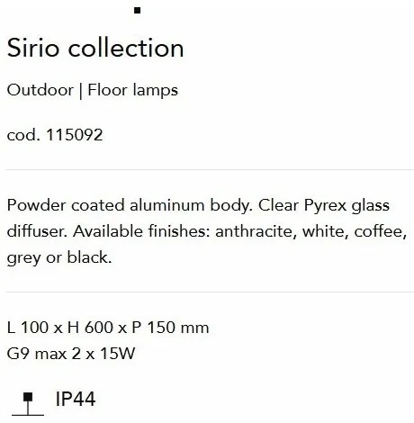 Stalp de iluminat exterior IP44 SIRIO PT2 H60 BIANCO
