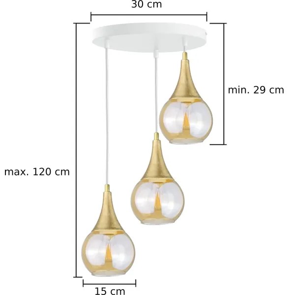 Lustră pe cablu LACRIMA WHITE 3xE27/60W/230V d. 30 cm