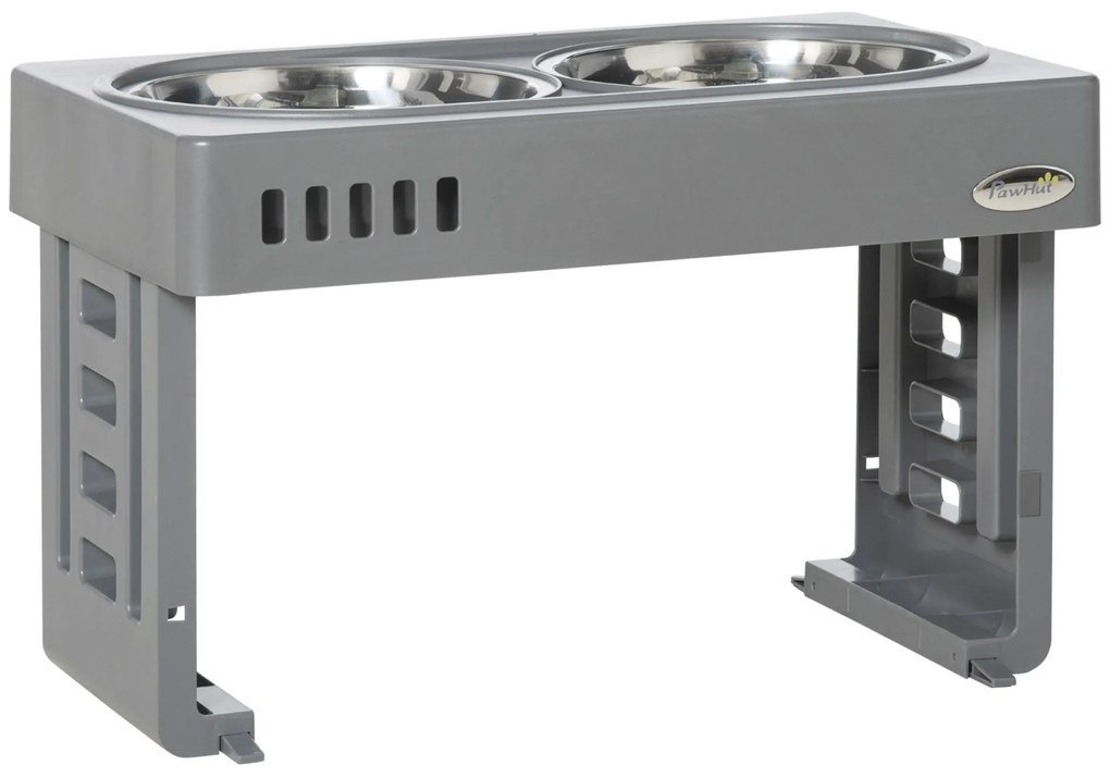 PawHut Set 2 Boluri pentru Câini de 1.2L cu Picioare Detașabile, Bol pentru Câini, Înălțat din ABS și Oțel, 44x27.7x28 cm, Gri | Aosom Romania