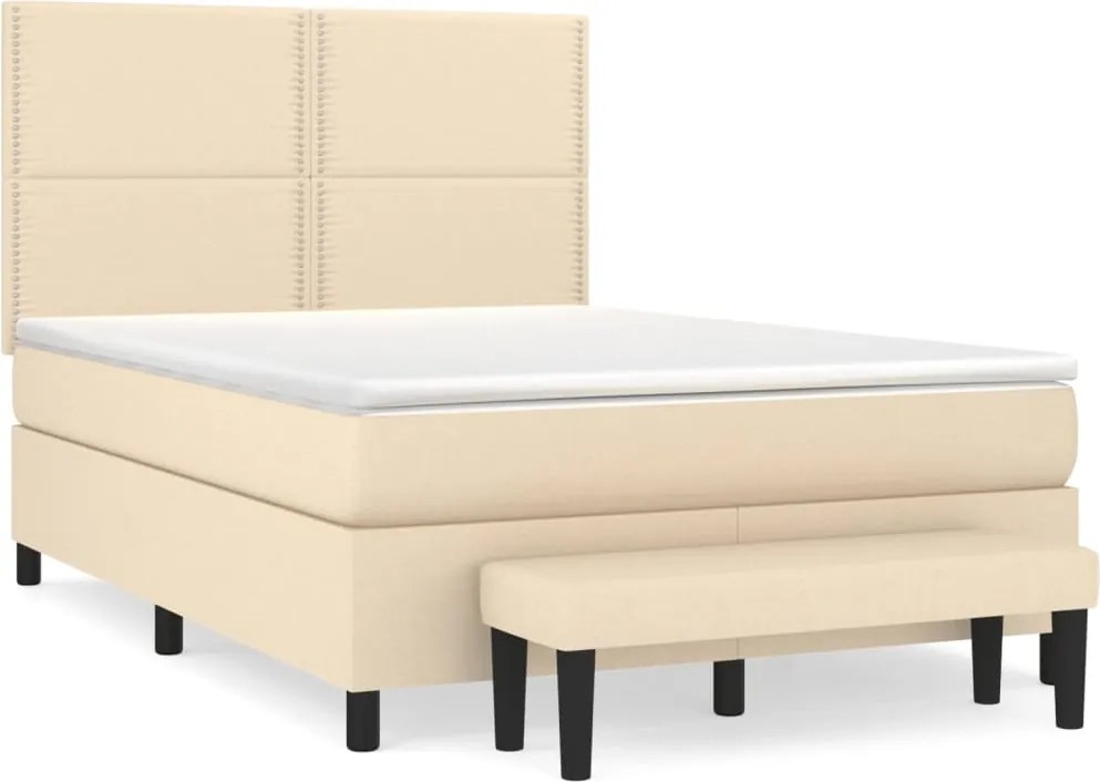 vidaXL Pat box spring cu saltea, crem, 140x200 cm, textil