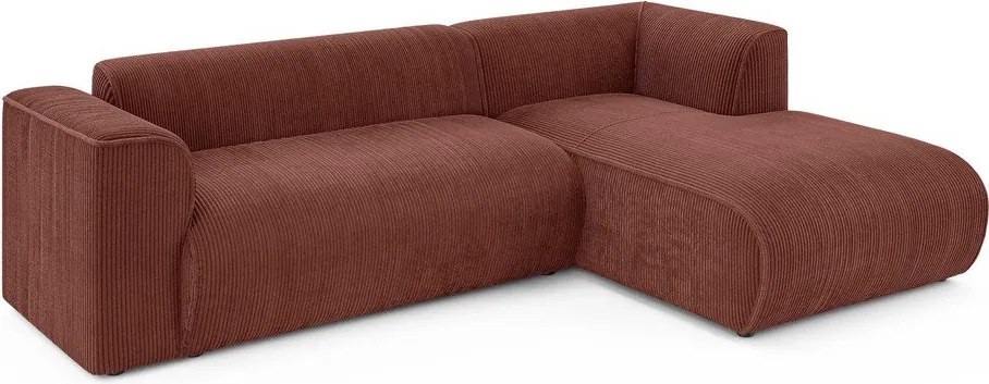 Colțar teracotă cu tapițerie din catifea reiată (cu colț pe partea dreaptă/cu șezlong) Merid – Ropez