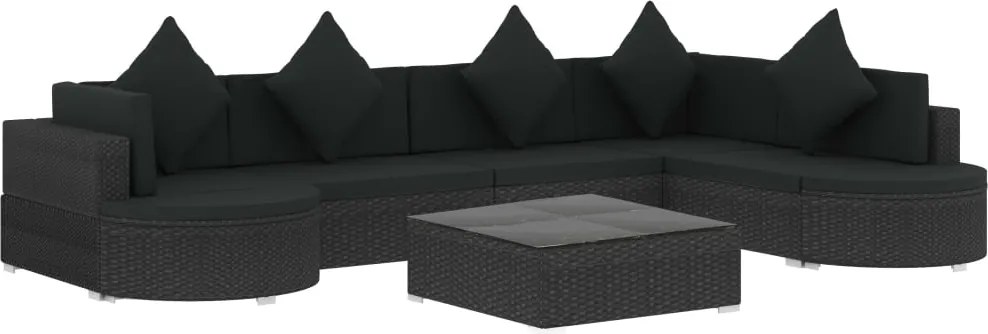 vidaXL Set mobilier de grădină cu perne, 8 piese, negru, poliratan