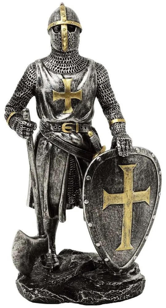 Statueta Cavaler Medieval Templier cu Topor 18 cm
