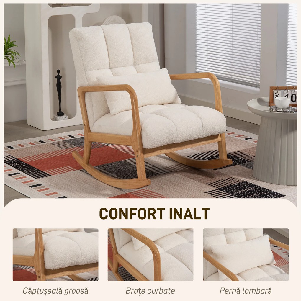 HOMCOM Balansoar 90°-130° cu Pernă Lombară din Țesătură Sherpa Albă | Aosom Romania