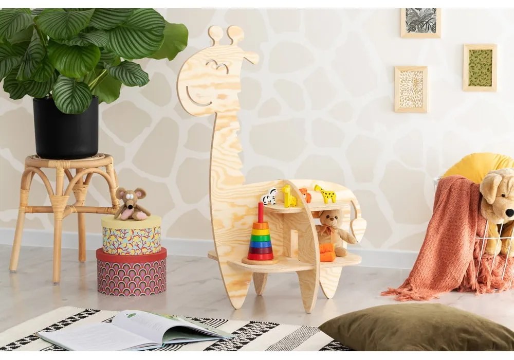 Bibliotecă pentru copii în decor de pin în culoare naturală 90x60 cm Giraffe - Adeko